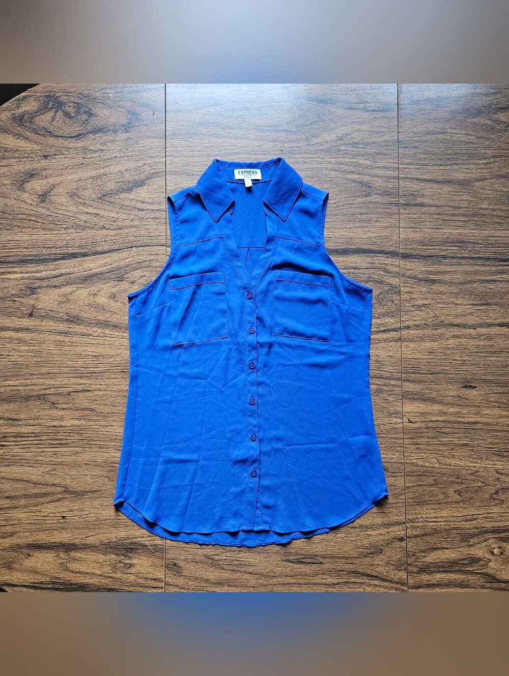 Express Sleeveless Button-Down Top in Royal Blue